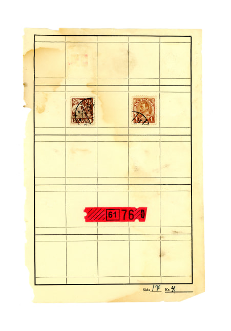 Jerry Jeanmard Danmark 6176 (Stamps Collection), 2017 collage on paper 8 3/4" x 5 3/4" JJ 164 Moody Gallery
