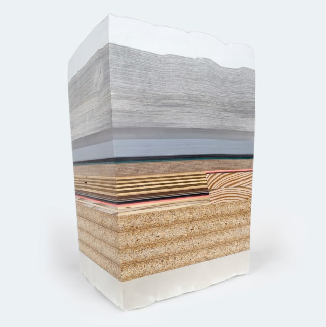 Bethany Johnson Untitled (Safe Keeping), 2021 chipboard, paper, particleboard, plastic, plywood, rubber, wood 13" x 8 3/4" x 6 3/4" BJ 149 Moody Gallery