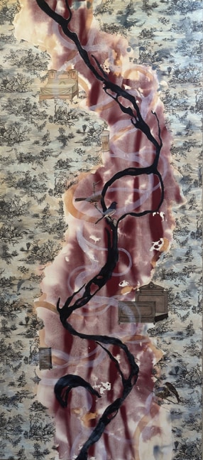 Liz Ward Ghosts of the Old Mississippi: Beef Island to Memphis, 2013 watercolor, black gesso, and collage on paper 72" x 32” LW 266, Moody Gallery