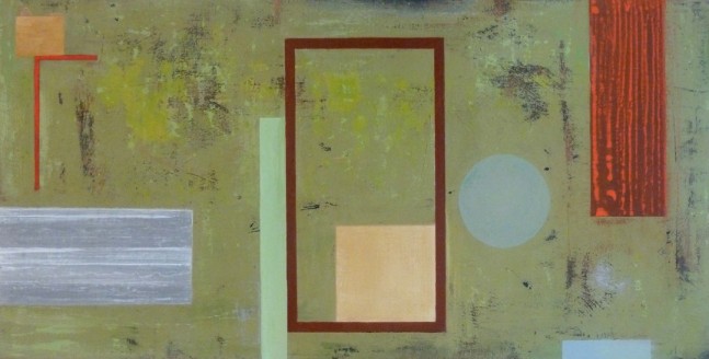 Pat Colville Double Z - Red / Red, 2003 acrylic on canvas on panel 18" x 36" PC 44, Moody Gallery