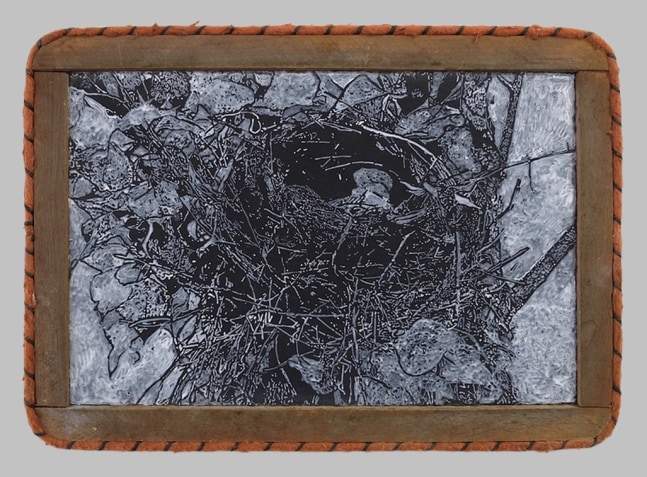 Helen Altman Nest 4, 2019 acrylic on slate chalkboard 9" x 13" x 3/8" HA 751, Moody Gallery