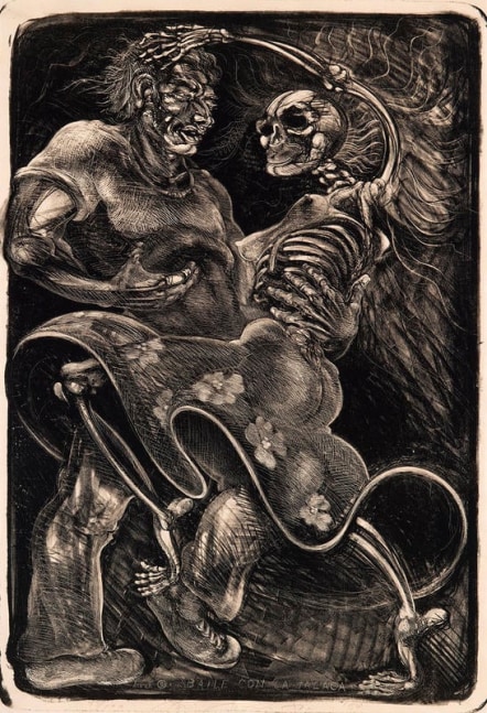 Luis Jimenez, Baile Con la Talaca (Dance with Death), 1984 lithograph, ed: 68/100 39" x 26 3/4" MC 1044 Moody Gallery
