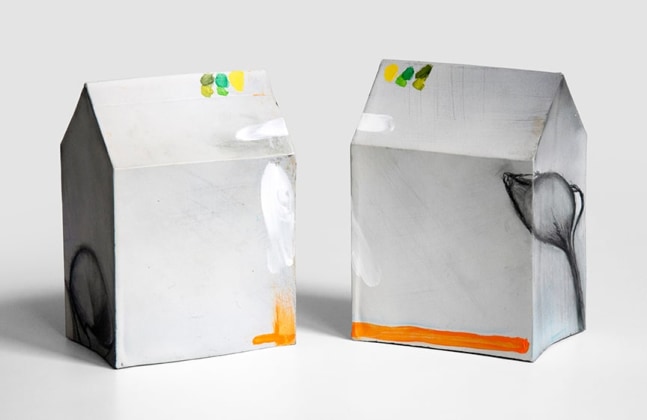 Page Kempner Redrawing the Maps, 2015 painted cast bronze, acrylic, primer, pencil, acrylic seal, unique 2 parts, 4 3/4" x 3 3/8" x 2 1/2" each PK 402, Moody Gallery
