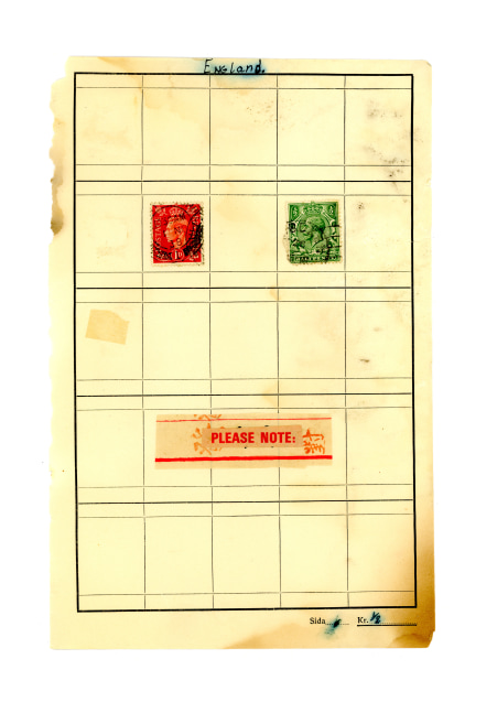 Jerry Jeanmard England (Stamps Collection), 2017 collage on paper 8 3/4" x 5 3/4" JJ 168 Moody Gallery
