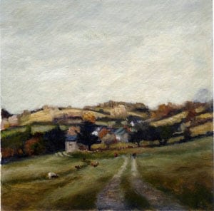 Jean Carruthers Wetta Devon Farm with Cows, 2006 oil on paper 5" x 5" JCW 35 Moody Gallery