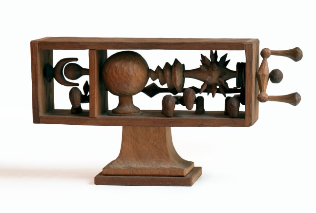 Roy Fridge The Big Boring Bald Bearing Torque Tickler, 1966 carved wood 7 5/8" x 14 3/8" x 4" WH 18 Moody gallery