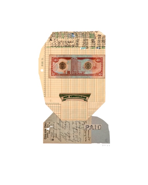 Jerry Jeanmard Financier, 2020 collage on paper 20" x 16" JJ 245 Moody Gallery