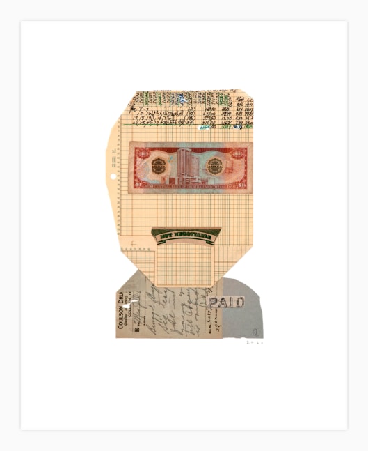 Jerry Jeanmard Financier, 2020 collage on paper 20" x 16" JJ 245 Moody Gallery