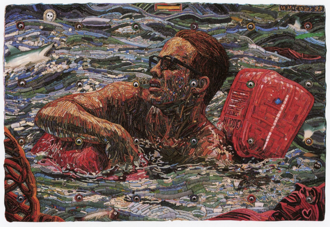 Mary McCleary Death of Michael Rockefeller, 1998 collage on paper 30" x 45"