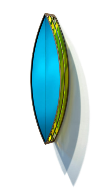 Claire Ankenman Three Way Blue, 2020 stainless steel and plexiglass 36" x 9 1/2" x 4 3/4" CA 130 Moody Gallery
