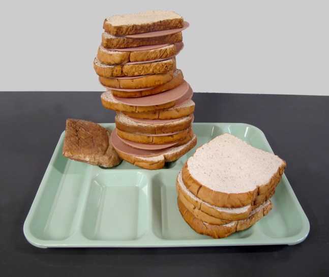 Helen Altman Last Supper (2), 2019 cast plaster, silicone, acrylic paint and lunch tray 9 1/2” x 14” x 11” HA 876