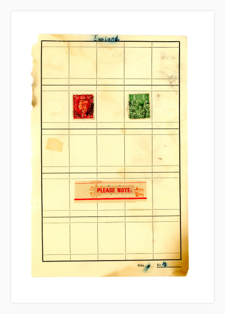 Jerry Jeanmard England (Stamps Collection), 2017 collage on paper 8 3/4" x 5 3/4" JJ 168 Moody Gallery