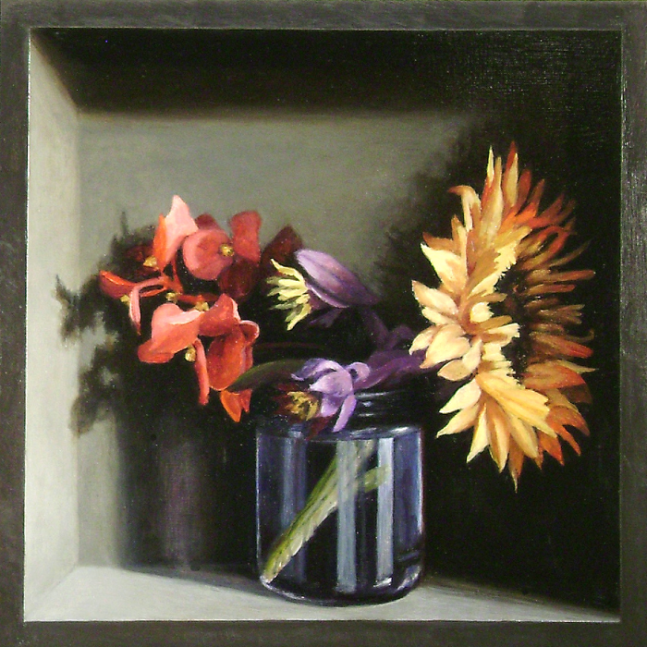 Jean Carruthers Wetta Sunflower, 2009 oil on masonite 10" x 10" x 2" (in office) JCW 26, Moody Gallery