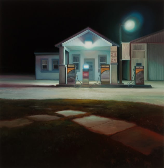 Sarah Williams Keytesville Gas Station, 2022 oil on board 24" x 24" SW 94 Moody Gallery