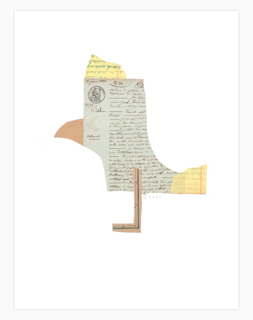 Jerry Jeanmard Yellow Crested Oiseau, 2020 collage on paper 20 1/8" x 15 1/8" JJ 265 Moody Gallery