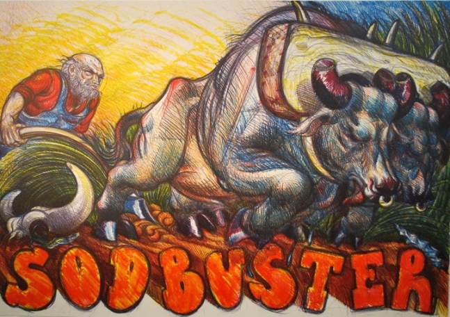 Luis Jiménez Sodbuster, 1983 lithograph, ed: 19/50 32" x 45" Moody Gallery