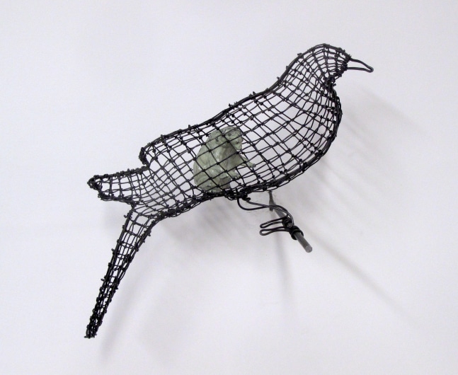Helen Altman Polar / Dove (facing right), 2023 steel wire, vintage Britains lead polar bear, metal perch 6&quot; x 12&quot; x 6&quot; HA 852