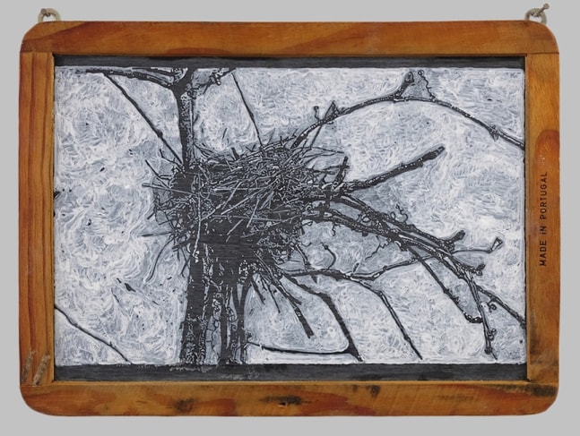 Helen Altman Nest 2, 2019 acrylic on slate chalkboard 8 3/4" x 11 1/2" x 1/4" HA 749, Moody Gallery