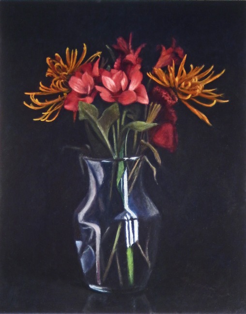 Jean Carruthers Wetta Red & Orange Flowers on Black, 2017 oil on multi-media artboard 20" x 16" JCW 113 Moody Gallery