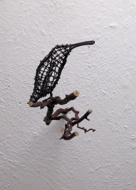 Helen Altman Little Hump-backed hummer, 2019 wire, Manzanita branch 5" x 3" x 12" HA 739 Moody Gallery
