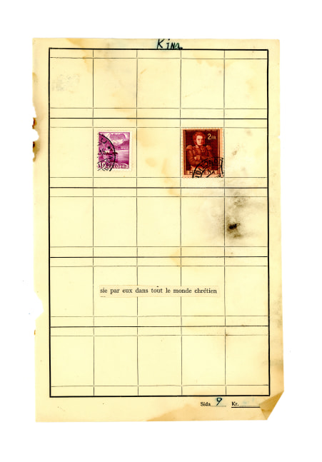 Jerry Jeanmard Kina (Stamps Collection), 2017 collage on paper 8 3/4" x 5 3/4" JJ 165 Moody Gallery
