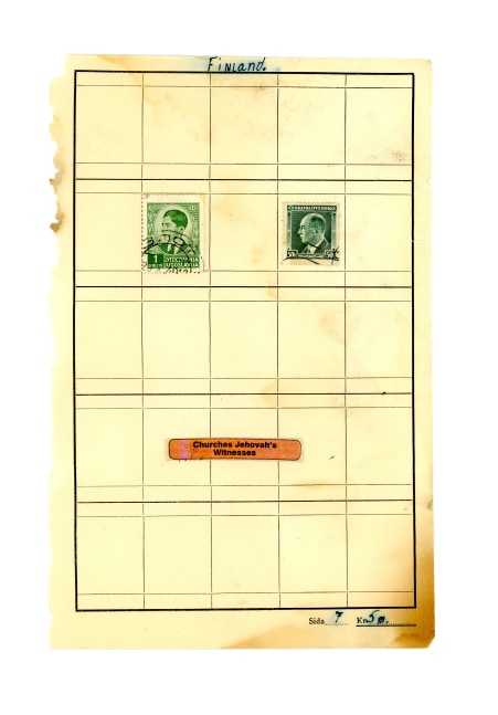 Jerry Jeanmard Finland (Stamps Collection), 2017 collage on paper 8 3/4" x 5 3/4" JJ 170 Moody Gallery