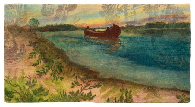 Liz Ward
Study for Marquette and Joliet on the Mississippi (after Berminghaus), 2024
oil on printed fabric on panel
6" x 12"
LW 334