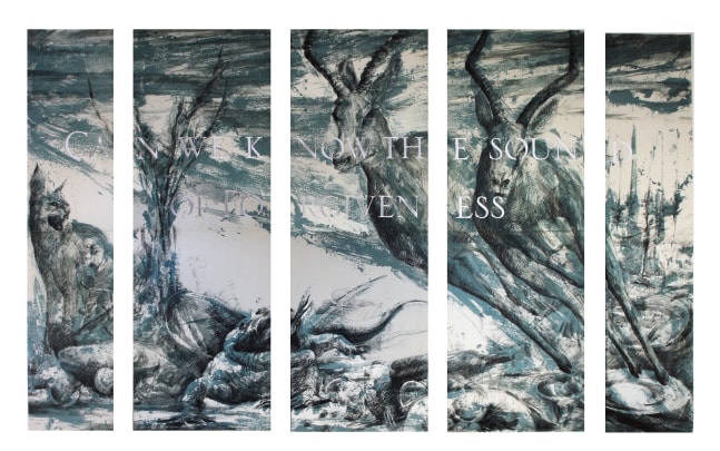 James Drake Can We Know the Sound of Forgiveness, 2016 5 panel lithograph, ed: 5 106" x 156" JD 250 Moody Gallery