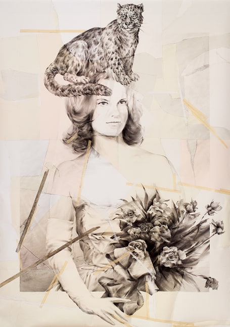 James Drake Most Beautiful with a Cat Hat, 2005 charcoal and tape mounted on canvas 120" x 84" JD 95 Moody Gallery