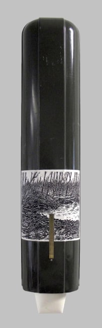 Helen Altman Reservoir, 2017 vintage cup dispenser, cups, acrylic, laser print 17" x 3 1/2" x 3" HA 699 Moody Gallery
