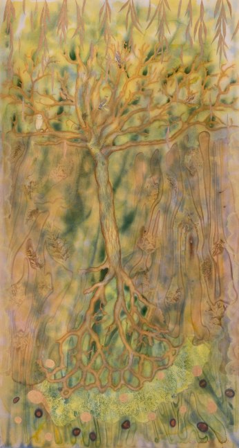 Liz Ward The Tree of Knowledge, 2021 watercolor, pastel, and collage on paper 77” x 41” LW 335