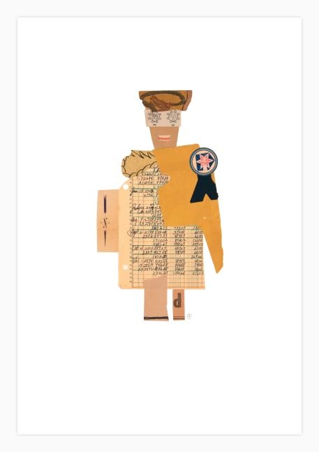 Jerry Jeanmard Badge Winner, 2017 collage on paper 22" x 15" JJ 153 Moody Gallery