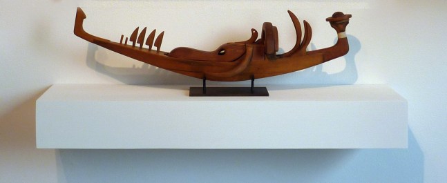 Roy Fridge, Pilgrim ship rests 'neath apis tongue, 1976, carved wood 8 1/2" x 28" x 6 1/2" MC 1046 Moody Gallery