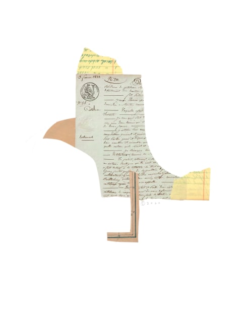 Jerry Jeanmard Yellow Crested Oiseau, 2020 collage on paper 20 1/8" x 15 1/8" JJ 265 Moody Gallery