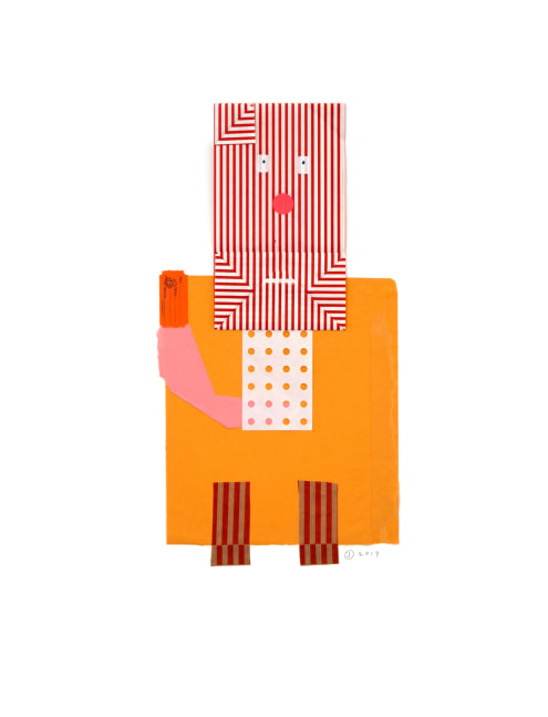 Jerry Jeanmard Striped Bagman, 2019 collage on paper 25 5/8" x 19 5/8" JJ 214 Moody Gallery