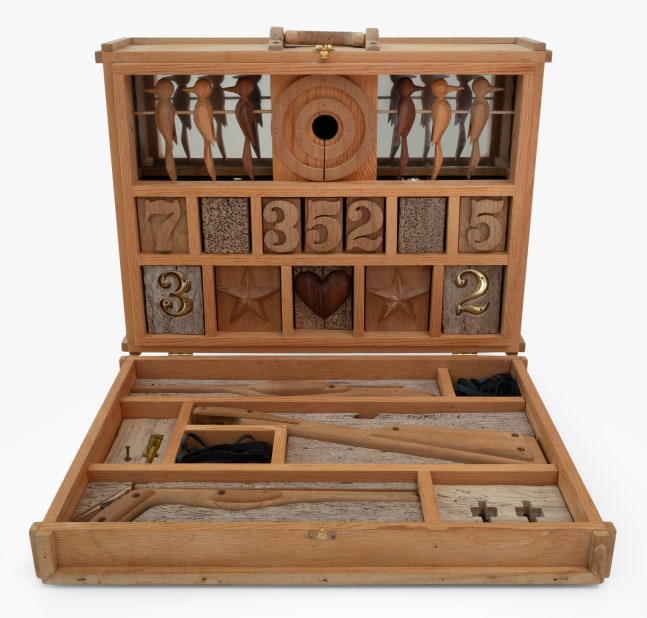 Roy Fridge The Great Portable Rubber Gun Shooting Gallery, 1975 carved wood, misc. elements closed: 18 1/2" x 24 3/4" x 8 3/8", open: 22" x 24 3/4" x 24" MC 1080