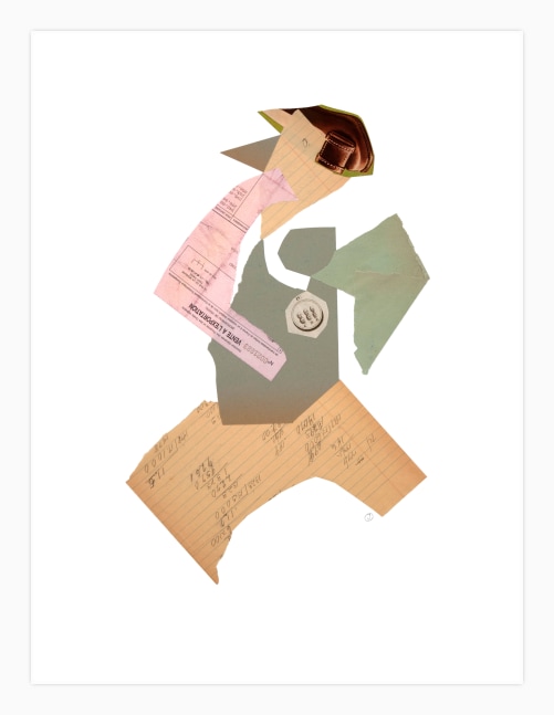 Jerry Jeanmard Runner with Shoe on Head, 2019 collage on paper 24 1/4" x 18 1/4" JJ 203 Moody Gallery