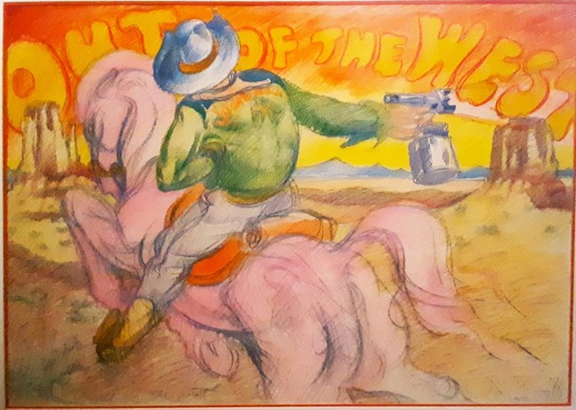 Luis Jiménez Out of the West, 1996 crayon on paper 33” x 45” Moody Gallery