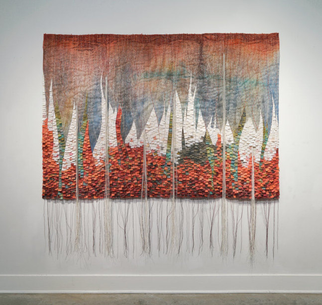 Sherry Tseng Hill white is the color of shock, 2023 painted mulberry paper, thread 70" x 73" STH 58 Moody Gallery