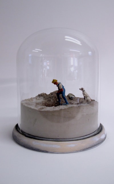 Helen Altman Digging Man, 2023 cast plaster, mixed media, wood and glass 8" x 6 3/4" x 6 3/4" HA 861