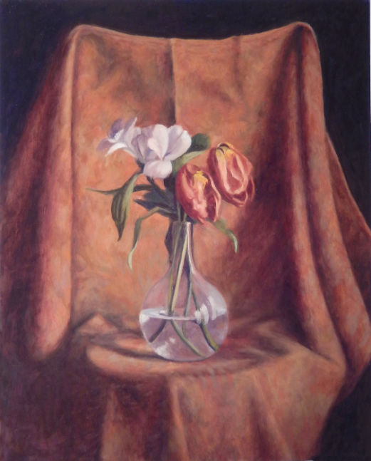 Jean Carruthers Wetta Wine Flasque with Flowers, 2014 oil on multi-media board 20" x 16" JCW 14 Moody Gallery