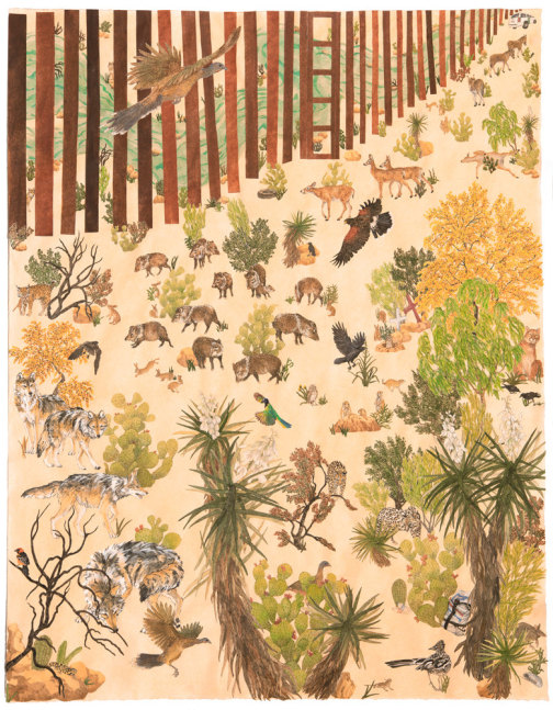 Melissa Miller Borderland, 2023 gouache and collage on Japanese paper 49" x 38 1/4" MM 103 Moody Gallery