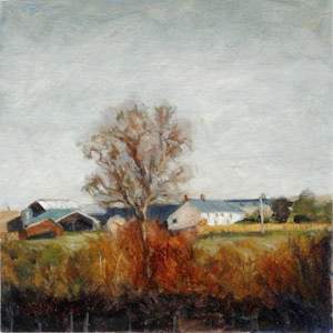 Jean Carruthers Wetta Devon Farm with White Barn, 2006 oil on paper 5" x 5" JCW 37 Moody Gallery