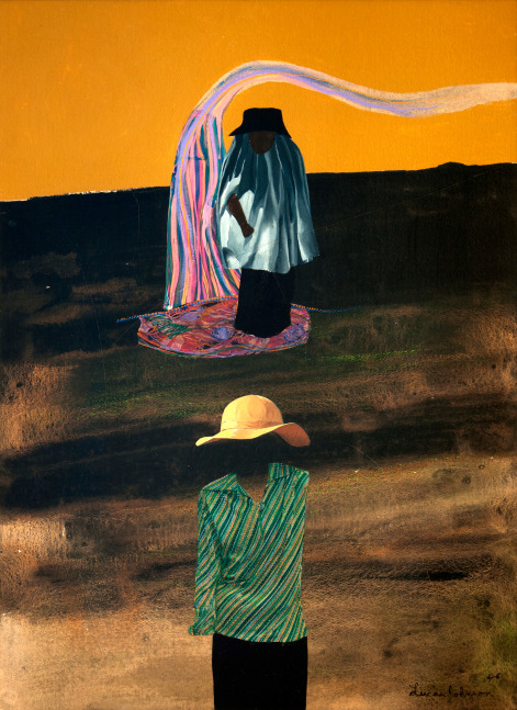 Lucas Johnson Two Figures, 1976 collage, watercolor and acrylic on paper 30" x 22" MC 985 Moody Gallery