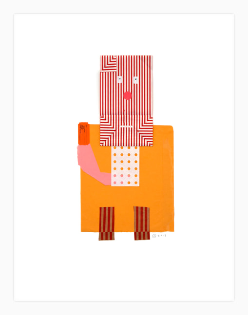 Jerry Jeanmard Striped Bagman, 2019 collage on paper 25 5/8" x 19 5/8" JJ 214 Moody Gallery