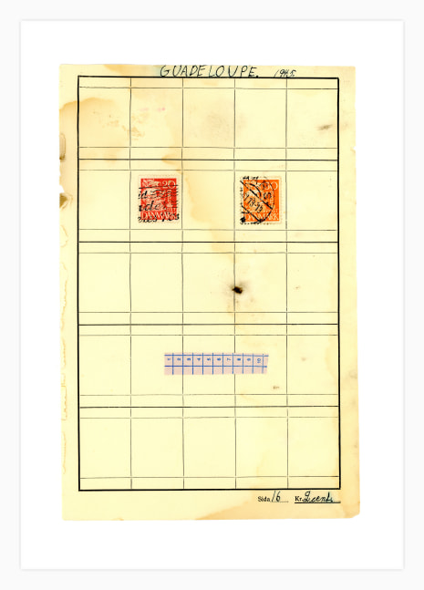 Jerry Jeanmard Guadeloupe (Stamps Collection), 2017 collage on paper 8 3/4" x 5 3/4" JJ 162 Moody Gallery