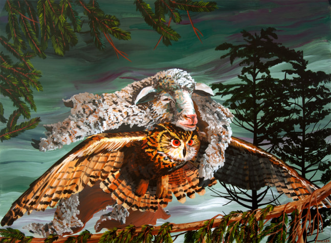 Melissa Miller Owl in Sheep's Clothing, 1995 acrylic on paper 22" x 30" MC 998 moody gallery