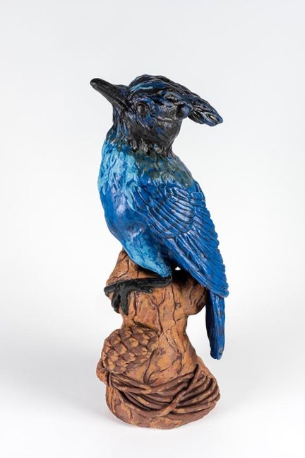 Melissa Miller Stellar's Jay, 2018 clay with glazes 14" x 6 1/4" x 5" MM 89, Moody Gallery
