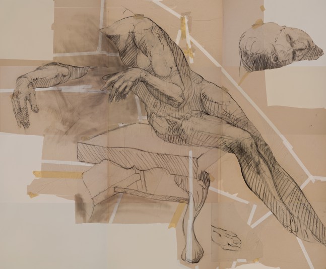 James Drake City of Tells, La Malinche, 2002-2004 charcoal on paper 59" x 72", 12 pieces of paper (each 14 3/4" x 24") JD 70 Moody Gallery