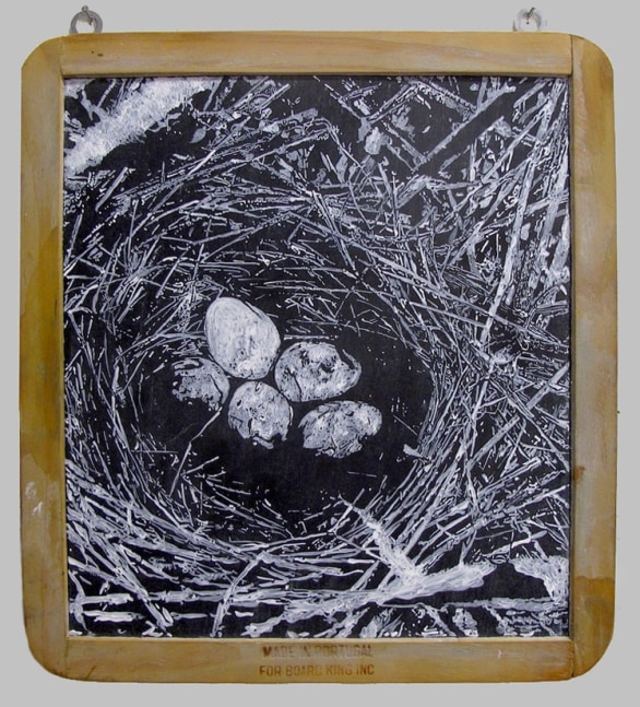 Helen Altman Nest 18, 2019 acrylic on slate chalkboard 10 3/4" x 9 1/4" HA 765 Moody Gallery
